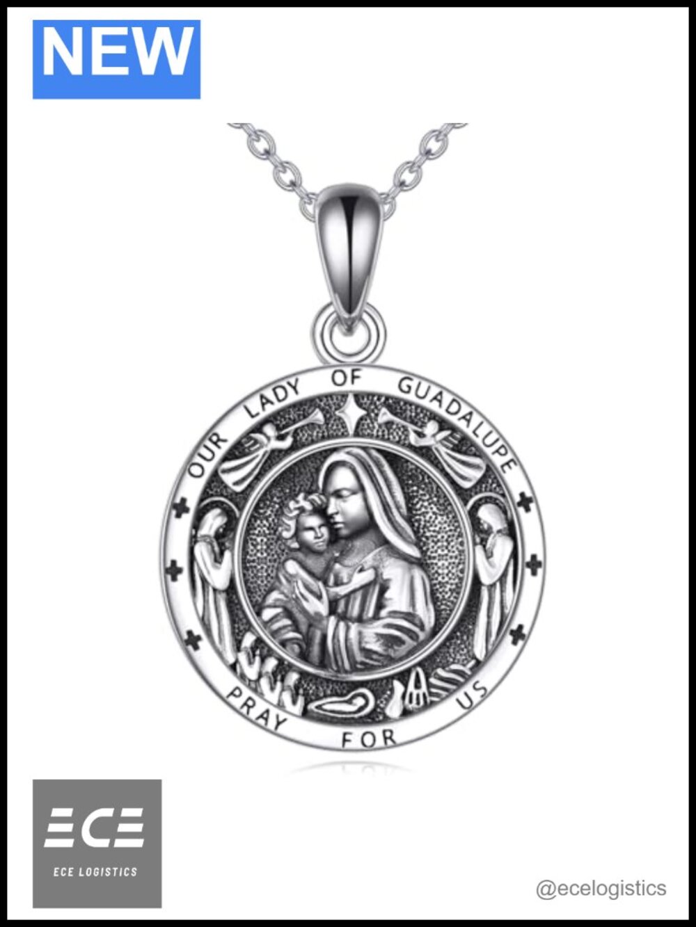 Sterling Silver Virgin Mary Pendant Necklace Religious Gift